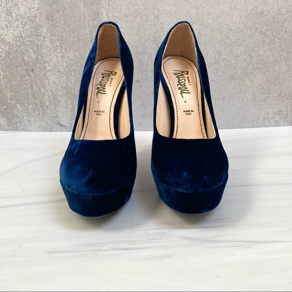 JEROME C ROUSSEAU Blue Velvet Platform Pumps Size 39 - Picture 3 of 12